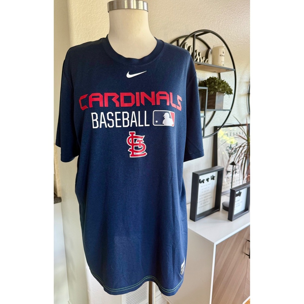 Nike St Louis Cardinals MLB Authentic Collection Dri-FIT Navy Blue Shirt Mens L